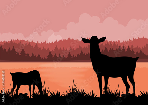 Flat vector banner with landscape. Background illustration