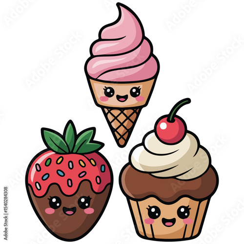 Strawberries chocolate sweets set vector isolated white background