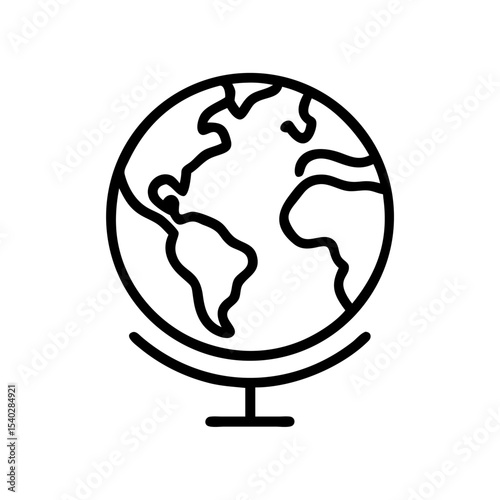 Black Globe Icon in Silhouettes Style Representing Global Network or Internet Connectivity on White Background