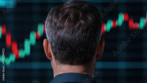 Person Analyzing Stock Market Trends with Trading Charts and Candlestick Graphs in Background