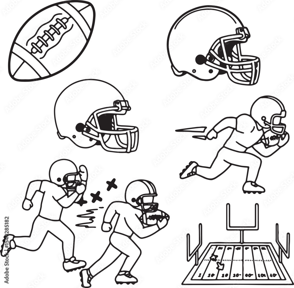 Fototapeta premium American Football Action, Equipment, and Field Illustrations