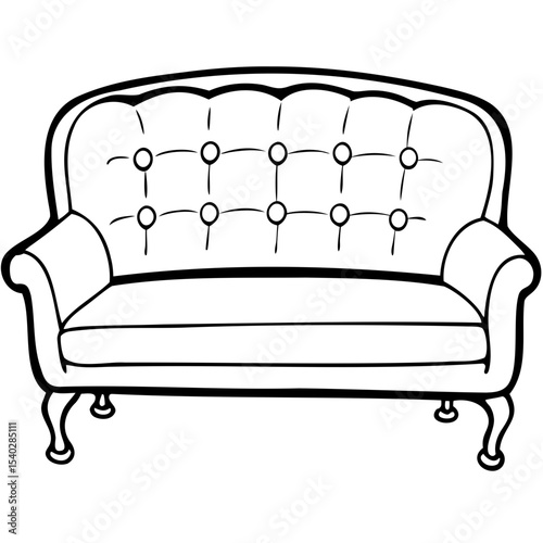 Vintage couch vector illustration featuring smooth rounded armrests and a full backrest on a clear background