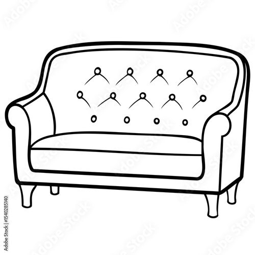 Vintage couch vector illustration featuring smooth rounded armrests and a full backrest on a clear background