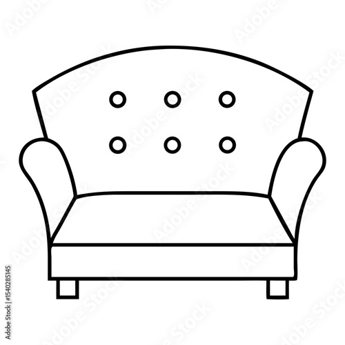 Elegant sofa outline drawing in vector style with curved arms and detailed backrest transparent background