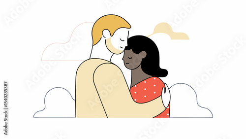Interracial Couple Embracing in Love