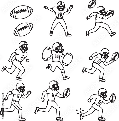 American Football Player Illustrations Line Art Designs for Sports Teams, Websites, and More