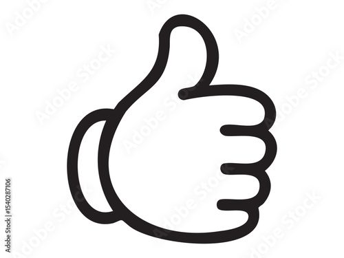 Thumbs up hand gesture icon, black outline on white background, graphic illustration. concept of approval, like, positive symbol, social media, icon, design element