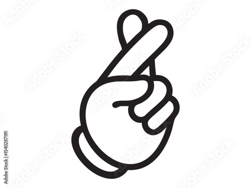 Black outline of a hand gesture crossed fingers icon isolated on white background, graphic illustration. concept of hope, luck, promise, belief, white background, design element