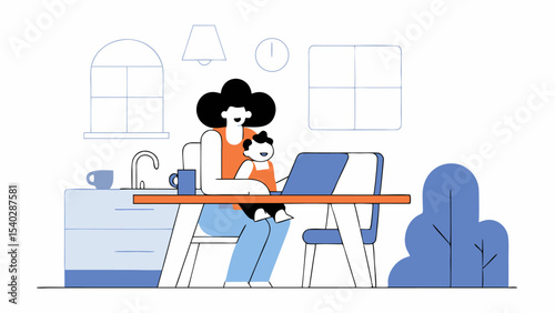 Mother Working from Home with Child