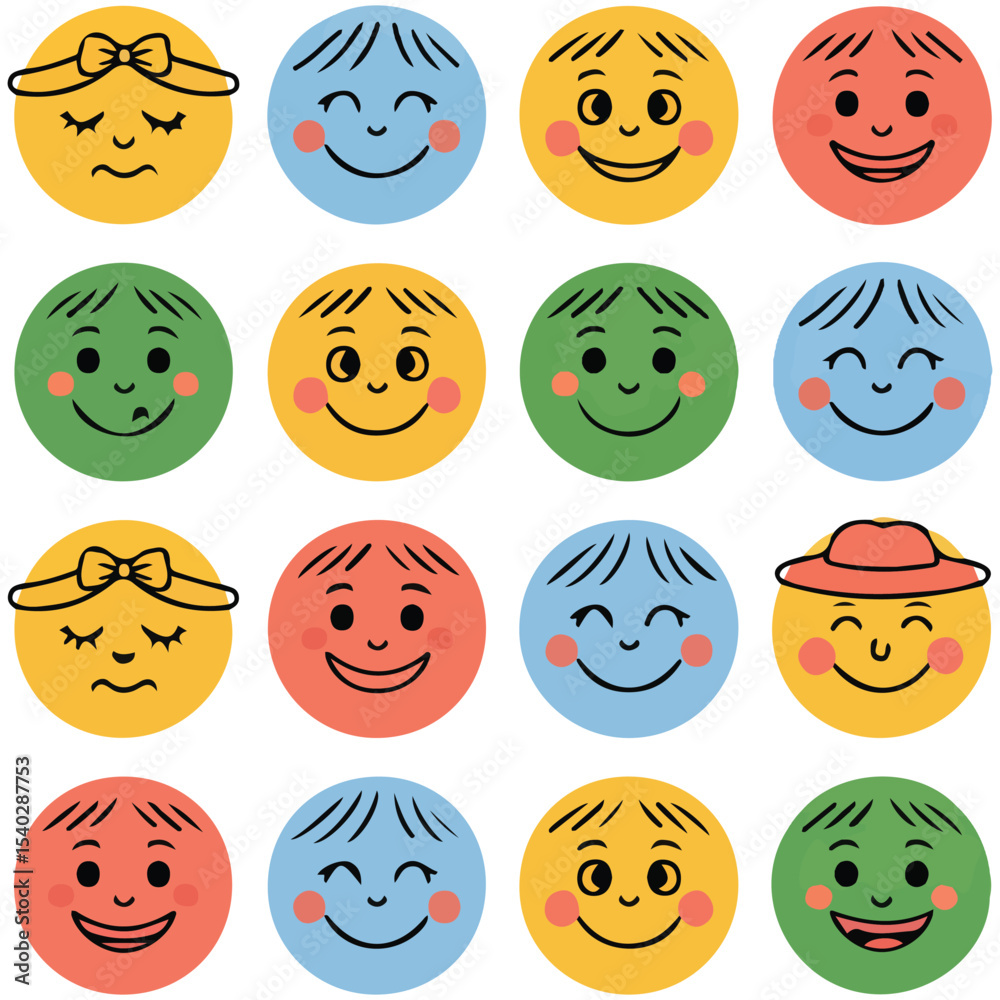 Fototapeta premium Doodle characters faces set vector isolated white background