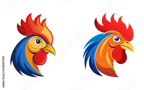 Set of rooster head vector illustration design