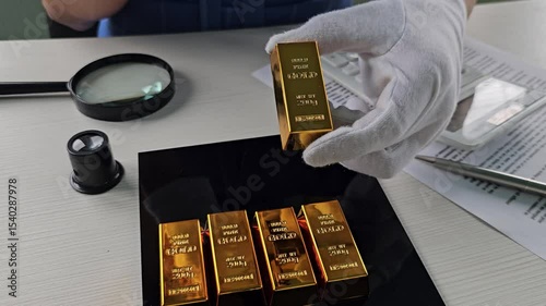 Inspecting gold bars at a precious metals facility in a detailed examination process
