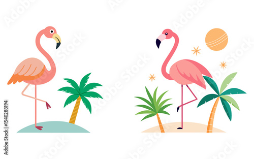 Set of summer flamingo vector illustration design