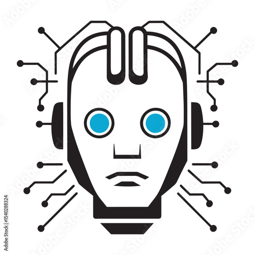 Artificial intelligence (AI) pictogram: a technology associated with artificial intelligence, computers, and intelligent systems, featuring a graphic of a robot.