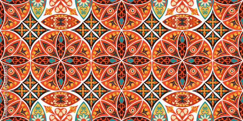 Modern, Ornamental Mosaic Tile with Repeating Floral and Geometric Motifs vector mandala pattern, background for fabric, clothes, carpet, luxury, textile, texture, illustration, ornate mosaic floor.