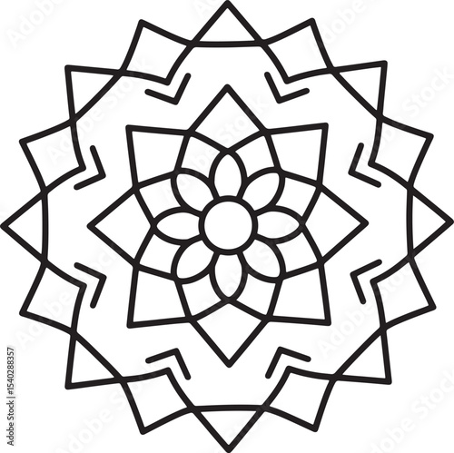 Harmonious Mandala: A serene and symmetrical mandala design, rendered in elegant lines, offers a visual journey through intricate patterns and tranquil symbolism.