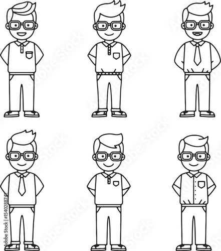 Stylish Men's Fashion Illustrations Six Diverse Outfit Concepts for Modern Style Inspiration