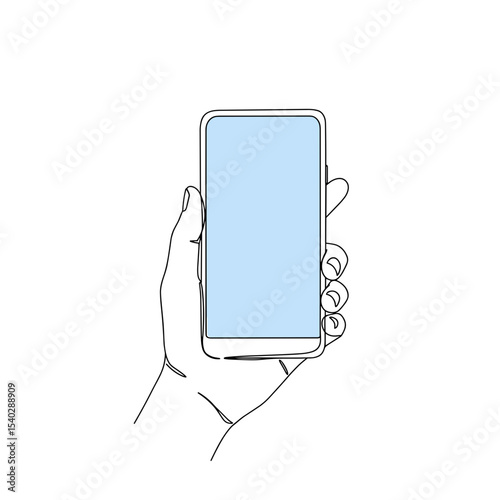 Hand holding smartphone with blank screen on transparent background  