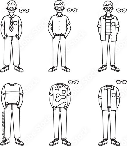 Stylish Men's Fashion Illustrations Diverse Outfit Concepts for Modern Style Inspiration
