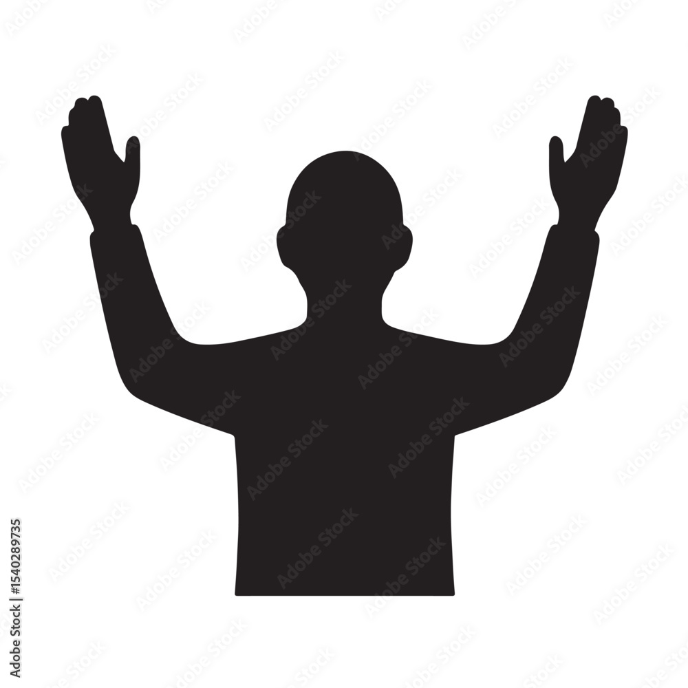 Silhouette Icon of Person Raising Hands Up in Celebration or Worship Gesture Silhouette Icon of Person Raising Hands Up in Celebration or Worship Gesture