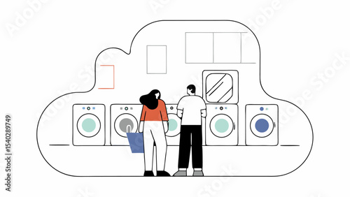 Couple Doing Laundry at Laundromat