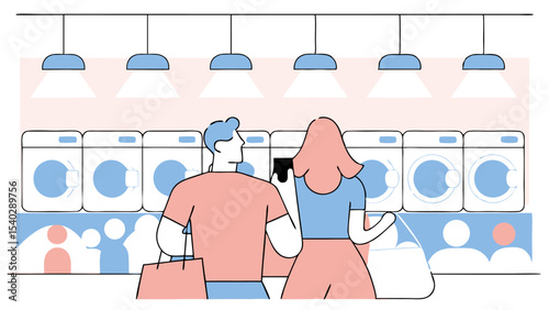 Couple at Laundromat, Doing Laundry Together