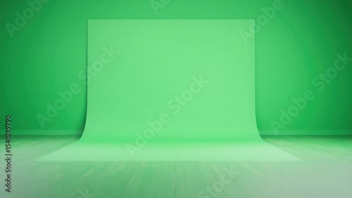 Empty Studio with Green Backdrop Ideal for Photography and Videography Projects Featuring Blank Space for Custom Content