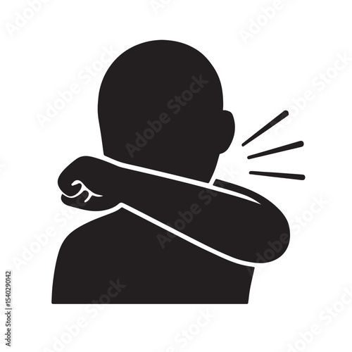 Silhouette Icon of Person Sneezing into Elbow for Health Safety Awareness