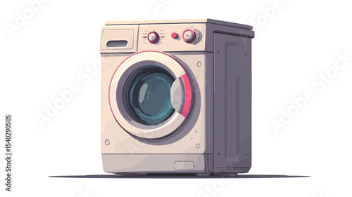A digital illustration of a retro-style washing machine. The image is rendered in a cartoonish style with soft shading and a slightly textured appearance. The washing machine is predominantly