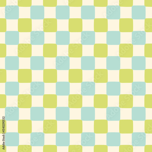 Retro check pastel blue and green seamless pattern. Vintage hand drawn squares background. Pastel checkerboard print.