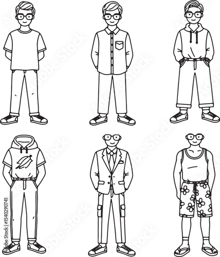 Stylish Men's Fashion Illustrations Six Outfit Ideas for Different Occasions