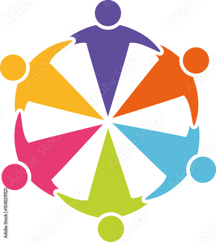 Circle of Unity: A vibrant display of teamwork and support, featuring stylized figures linked in a circle, expressing the power of community and collaboration, unity, team spirit.