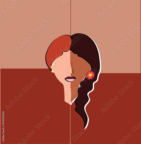vector illustration of a woman. women abstract illustration, a representation of the duality of emotions, possibly related to concepts like depression, anxiety, or bipolar disorder. minimalist.