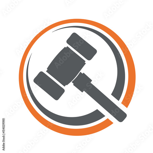 Gray Gavel Auction Logo Orange Circle Design vector