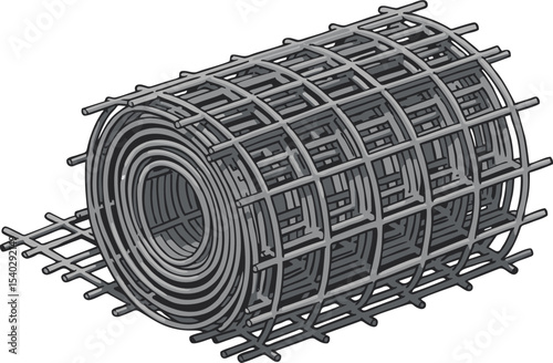 Rolled Metal Mesh Construction Material with Detailed Grid Pattern and Cylindrical Shape
