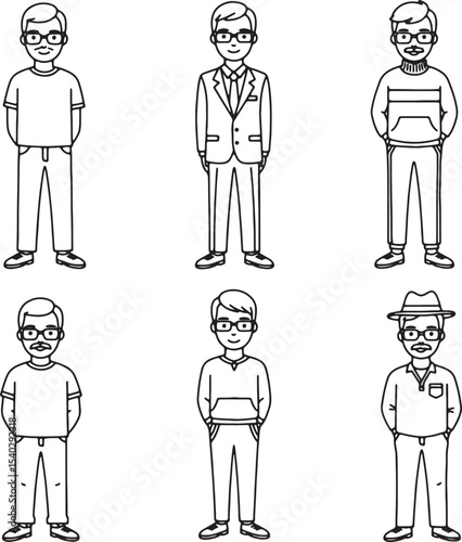 Diverse Illustrations of Older Men Casual, Formal, and Everyday Styles