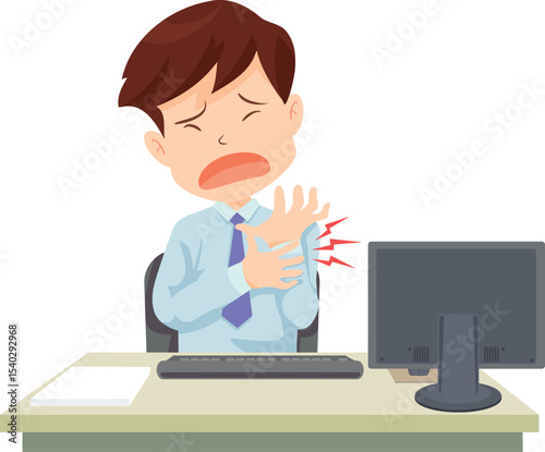 Workplace Pain: A visual depiction of a desk worker, highlighting the pain associated with prolonged desk work or a possible work-related injury.