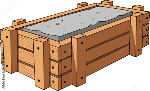 Sturdy Wooden Crate Containing a Gray Stone Slab