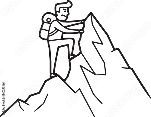 Climber Scaling Rocky Mountain Peak Illustration of Determination and Achievement