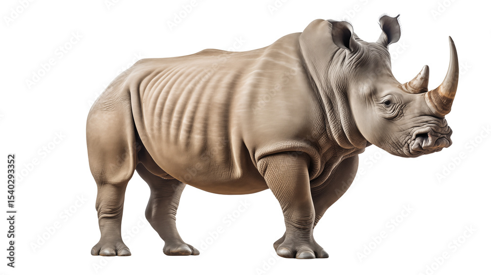 Majestic White Rhinoceros Wildlife Portrait against transparent Background showcasing powerful animal details and texture. Majestic White Rhinoceros Wildlife Portrait against transparent Background showcasing powerful animal details and texture.