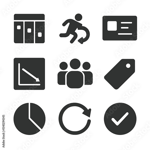 Agile Management Icons. Solid, filled icons set of agile project management: kanban board, sprint icon, task