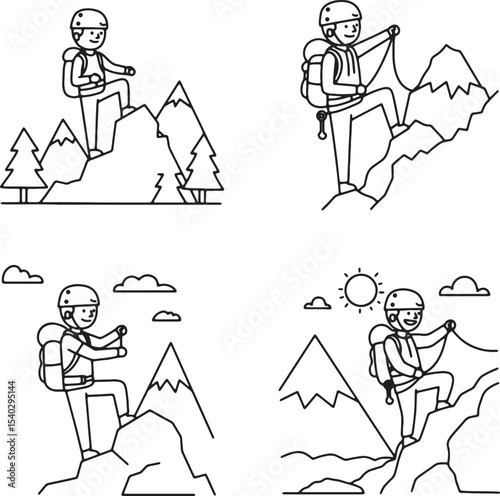 Mountain Climbing Illustrations Line Art Climbers Conquering Peaks
