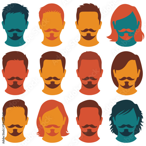 Mens hairstyle beard icons vector isolated white background