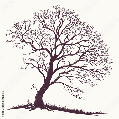 Naked Tree silhouette on white backgrounds. Hand drawn isolated illustrations