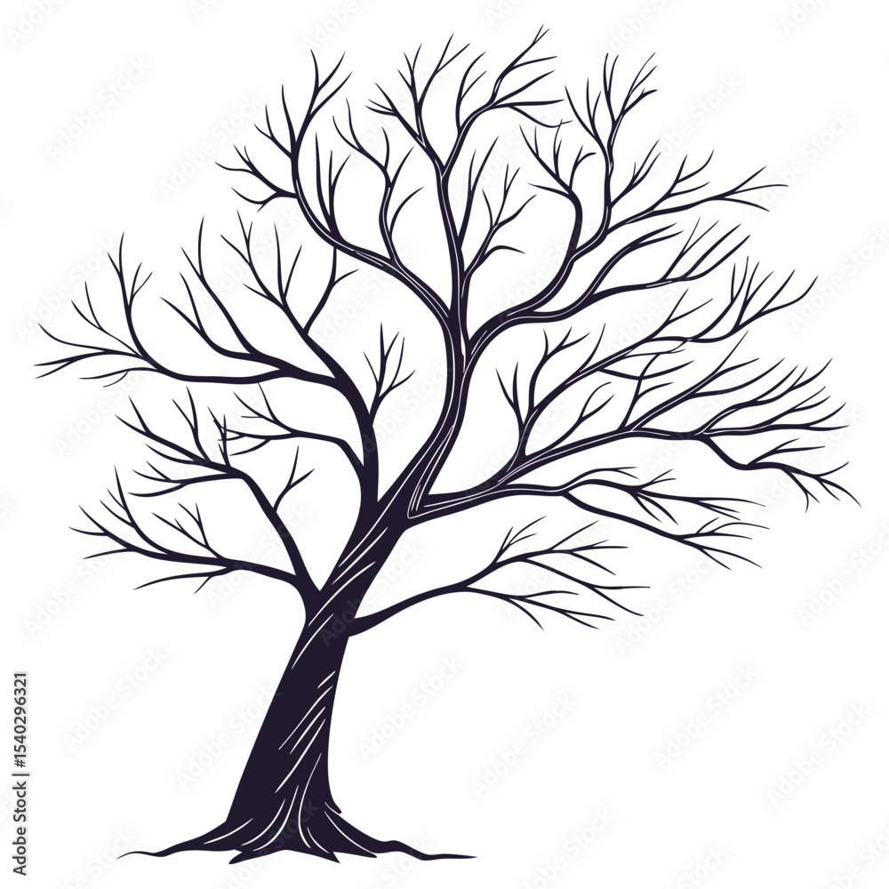 Obraz premium Naked Tree silhouette on white backgrounds. Hand drawn isolated illustrations