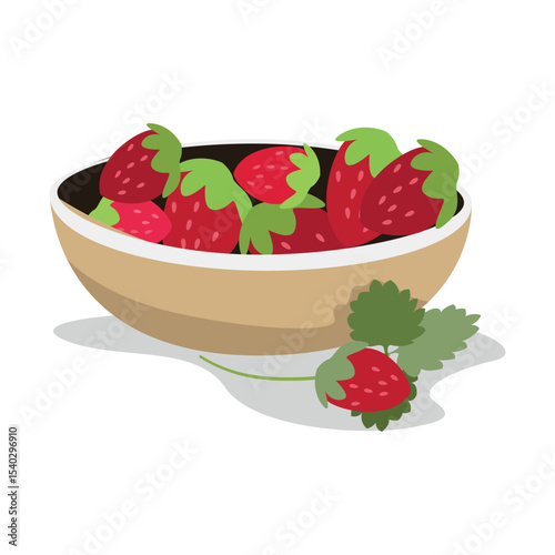 Ripe and juicy strawberries in a plate. Healthy food. Vector illustration on a white background.