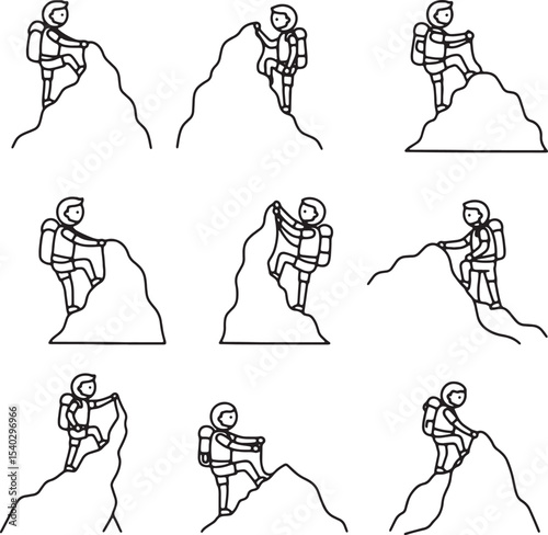 Mountain Climbing Illustrations A Set of Nine Line Art Designs for Hiking and Adventure Projects