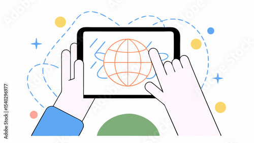 Hands Using Tablet to Interact with Global Network