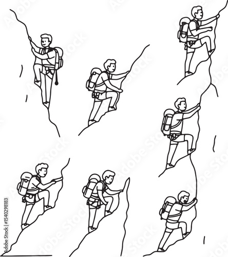 Adventure Awaits Conquer the Mountain, Climbers Ascending Rocky Terrain Illustrations