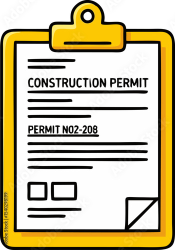 Cartoon Construction Permit with Bold Text and Yellow Border Details.